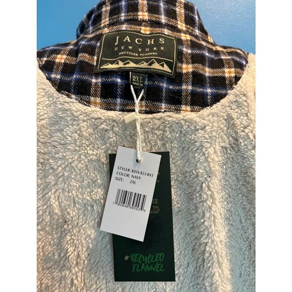 NWT Jachs NY Recycled Flannel Fleece Lining Shacket Shirt Blue Plaid 2XL XXL - Picture 7 of 7